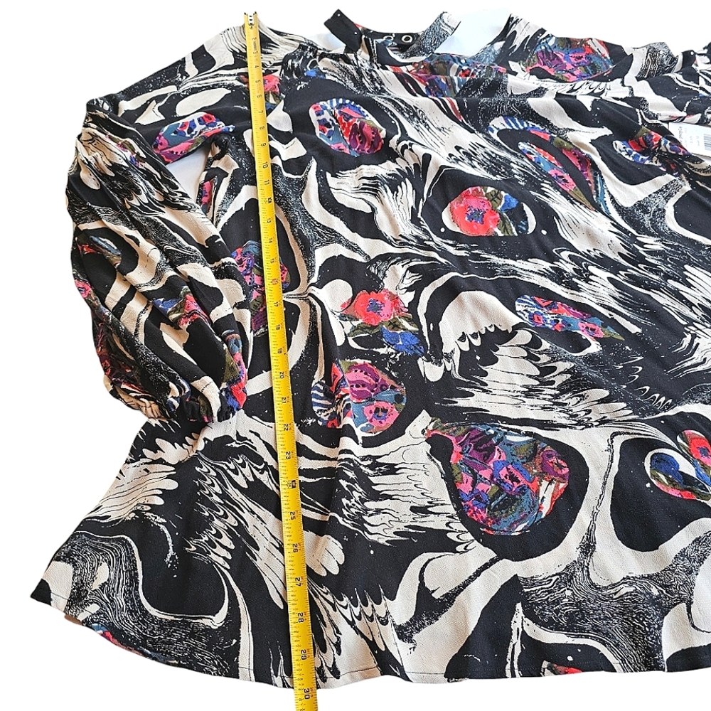 Free People Womens Drift Away Black Abstract Print Open Shoulder Tunic Dress M - Picture 12 of 15